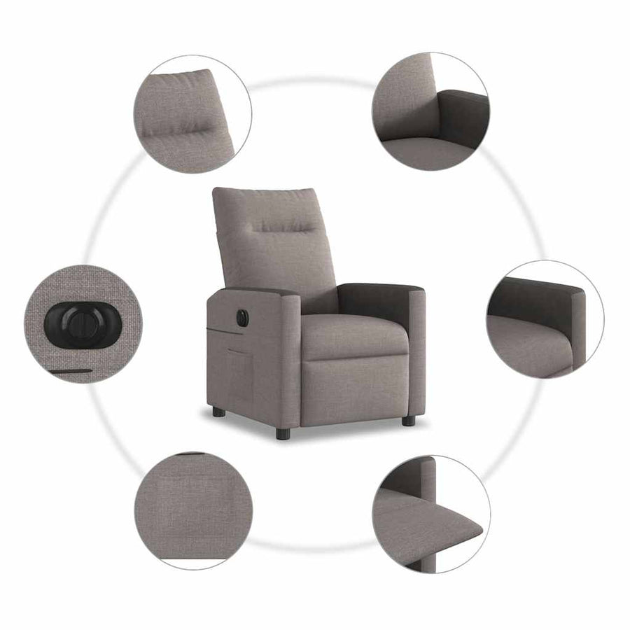 Fauteuil verstelbaar elektrisch stof taupe