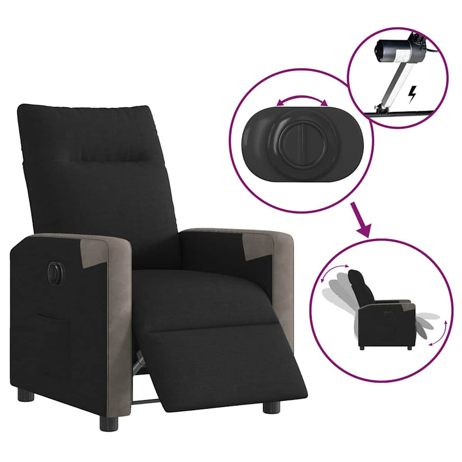 Fauteuil verstelbaar elektrisch stof zwart
