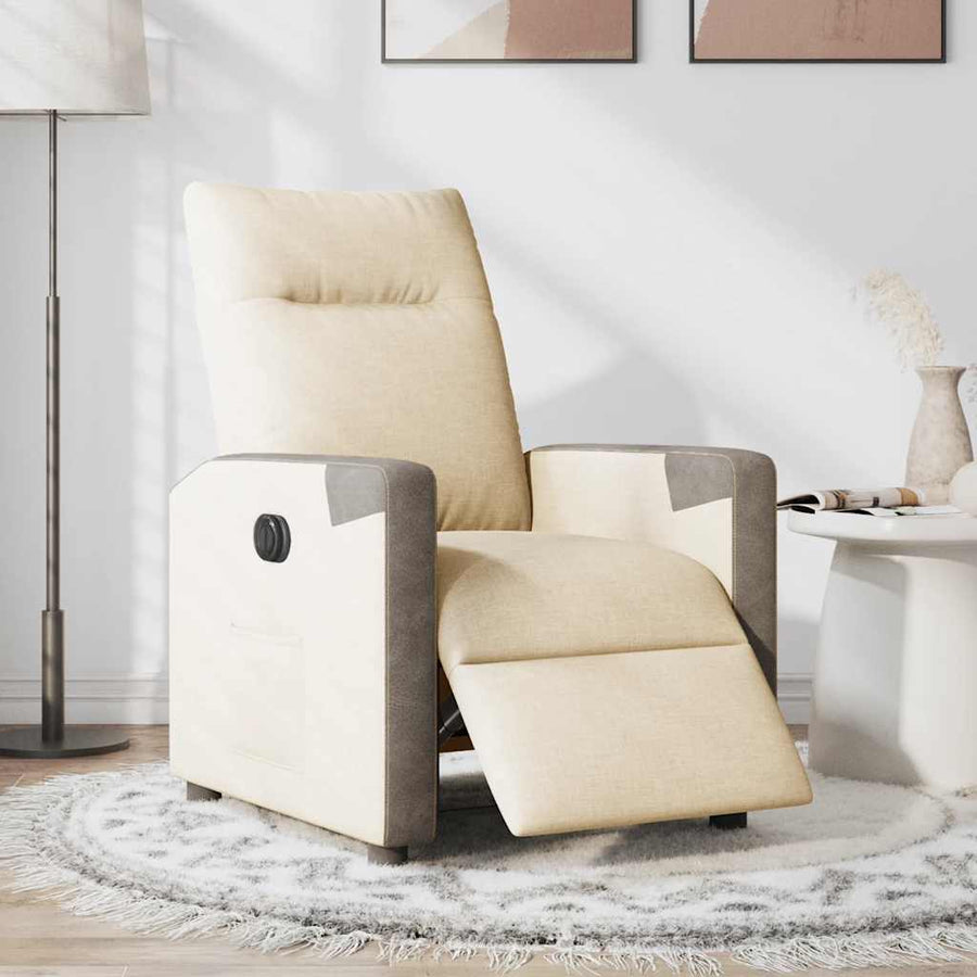 Fauteuil verstelbaar elektrisch stof crèmekleurig