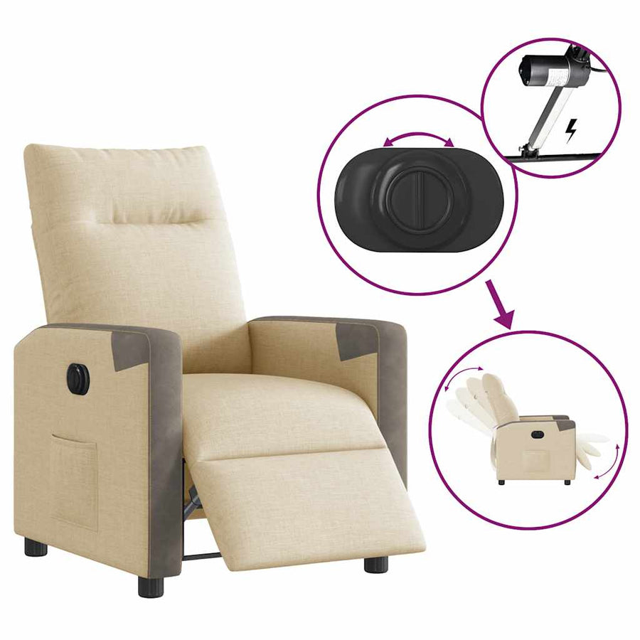 Fauteuil verstelbaar elektrisch stof crèmekleurig