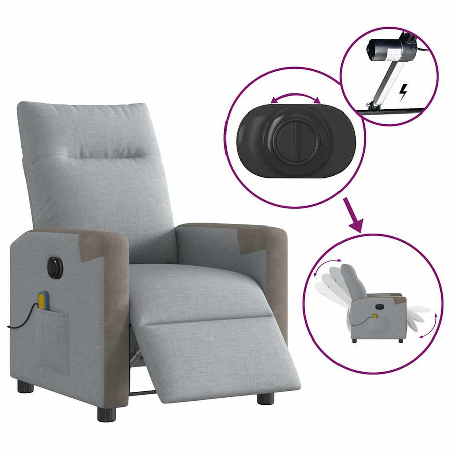 Massagestoel elektrisch verstelbaar stof lichtgrijs