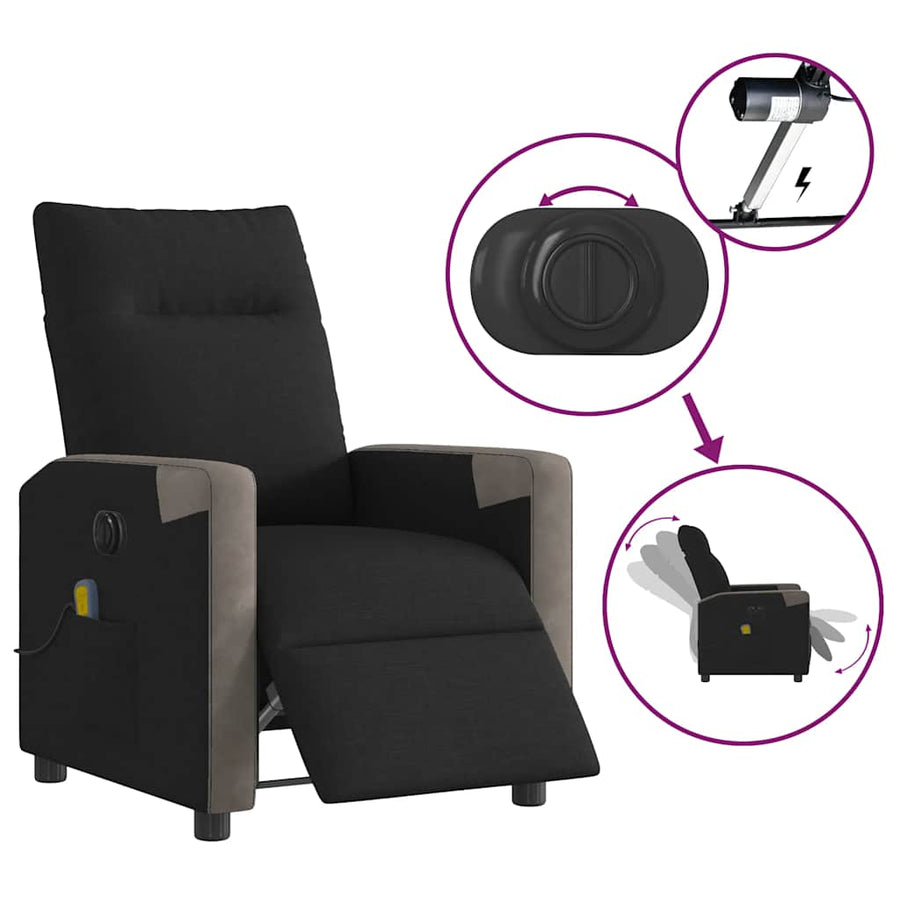 Massagestoel elektrisch verstelbaar stof zwart