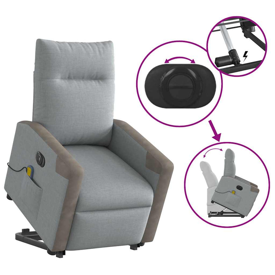 Sta-op-massagestoel elektrisch verstelbaar stof lichtgrijs