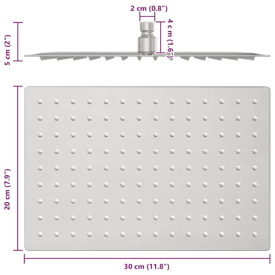 Regendouchekop rechthoekig 30x20 cm roestvrij staal 304