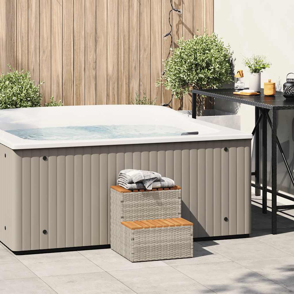 Hottub-opstap 50x50x50,5 cm poly rattan&massief acaciahout