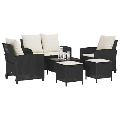 6-Delige Loungeset Met Kussens Poly Rattan Zwart en crème Glas