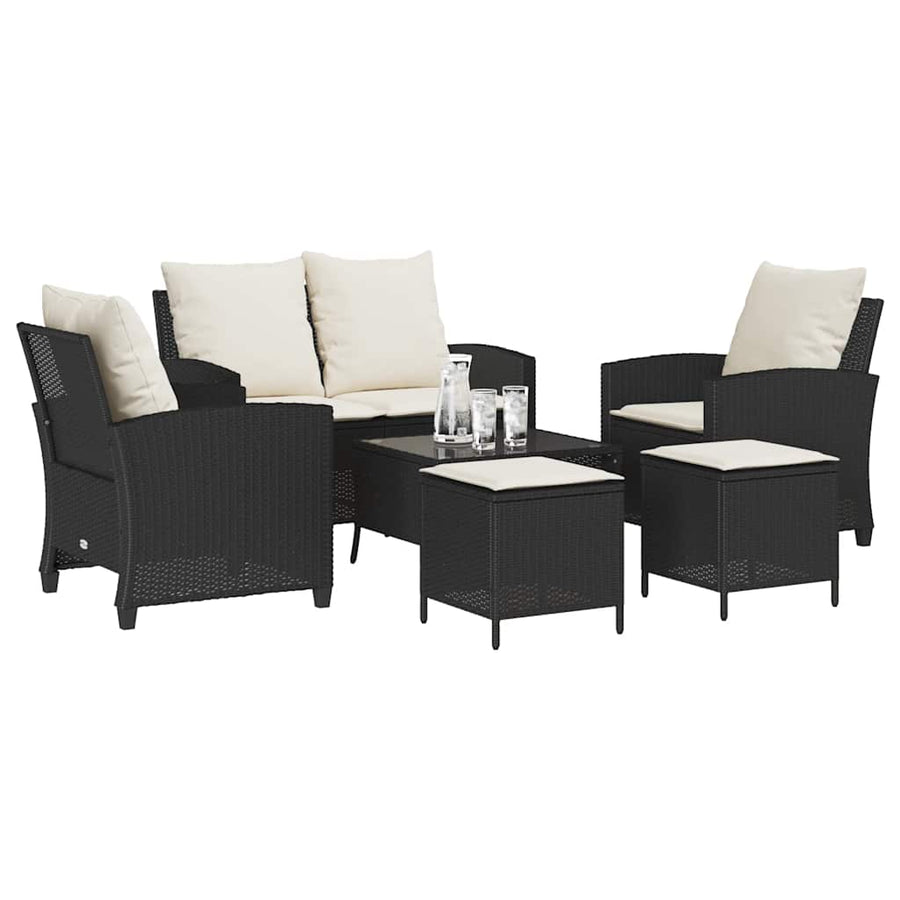 6-Delige Loungeset Met Kussens Poly Rattan Zwart en crème Glas