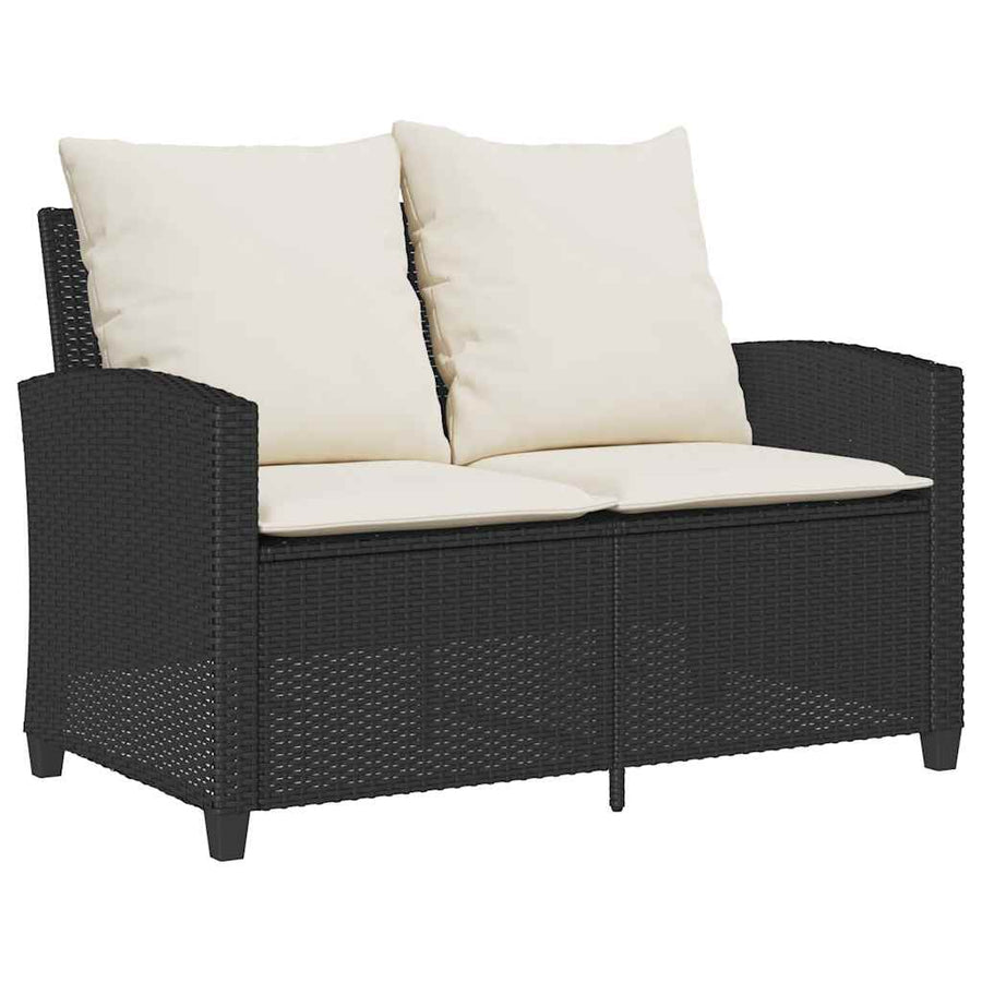 6-Delige Loungeset Met Kussens Poly Rattan Zwart en crème Glas