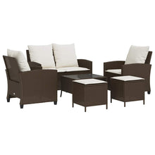 6-Delige Loungeset Met Kussens Poly Rattan Bruin en crème Glas