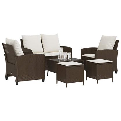 6-Delige Loungeset Met Kussens Poly Rattan Bruin en crème Glas