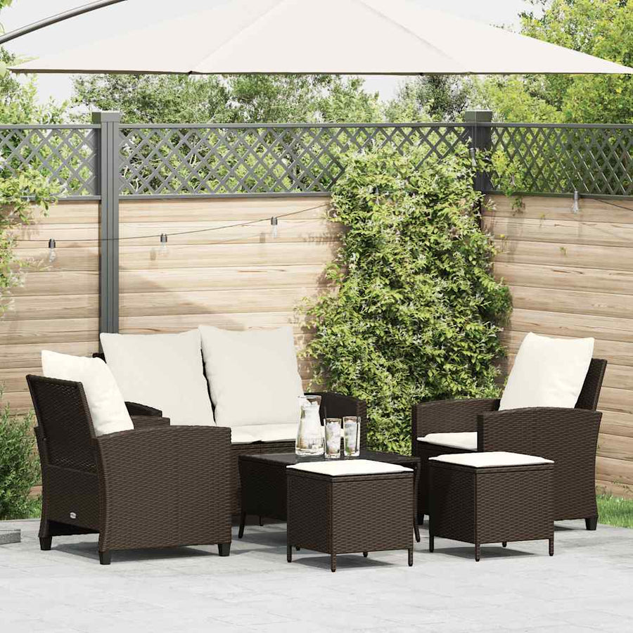 6-Delige Loungeset Met Kussens Poly Rattan Bruin en crème Glas