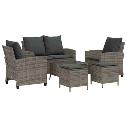 6-Delige Loungeset Met Kussens Poly Rattan Grijs Glas