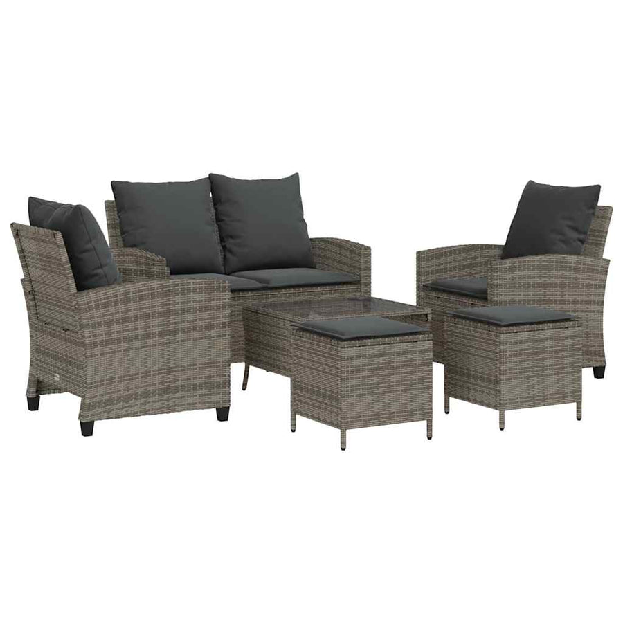 6-Delige Loungeset Met Kussens Poly Rattan Grijs Glas