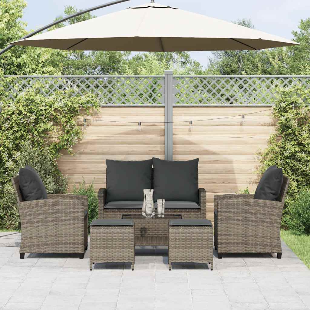 6-Delige Loungeset Met Kussens Poly Rattan Grijs Glas