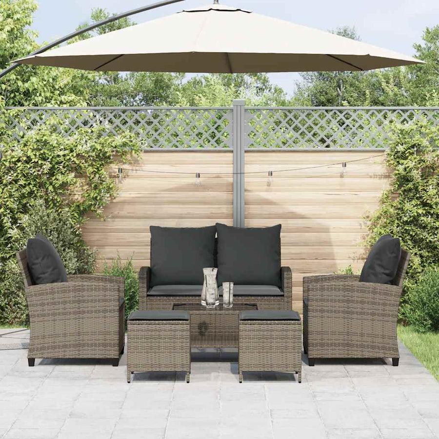 6-Delige Loungeset Met Kussens Poly Rattan Grijs Glas