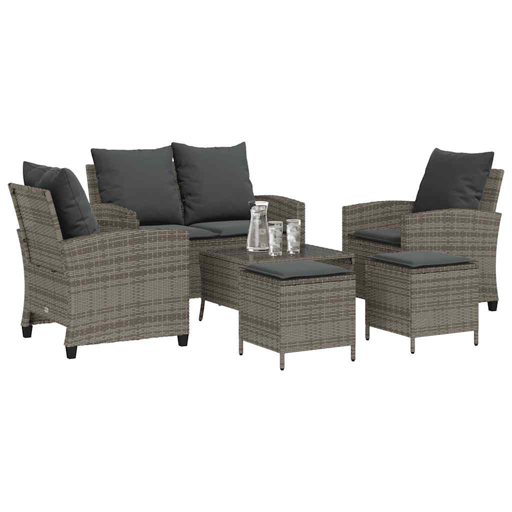 6-Delige Loungeset Met Kussens Poly Rattan Grijs Glas