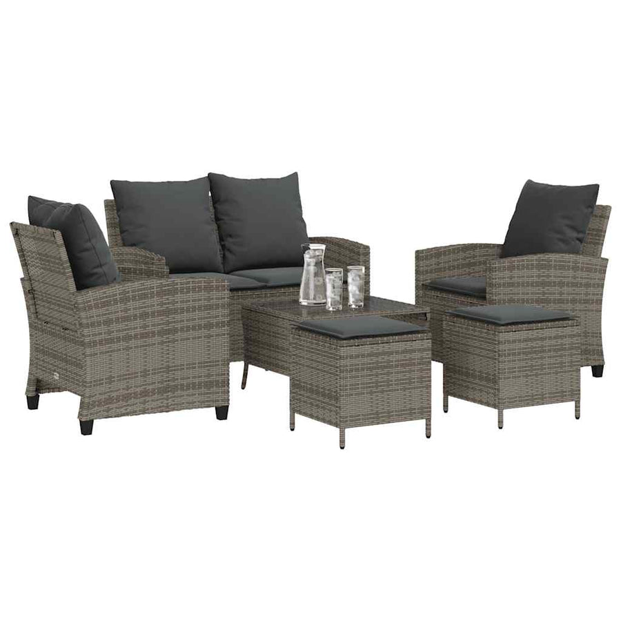 6-Delige Loungeset Met Kussens Poly Rattan Grijs Glas