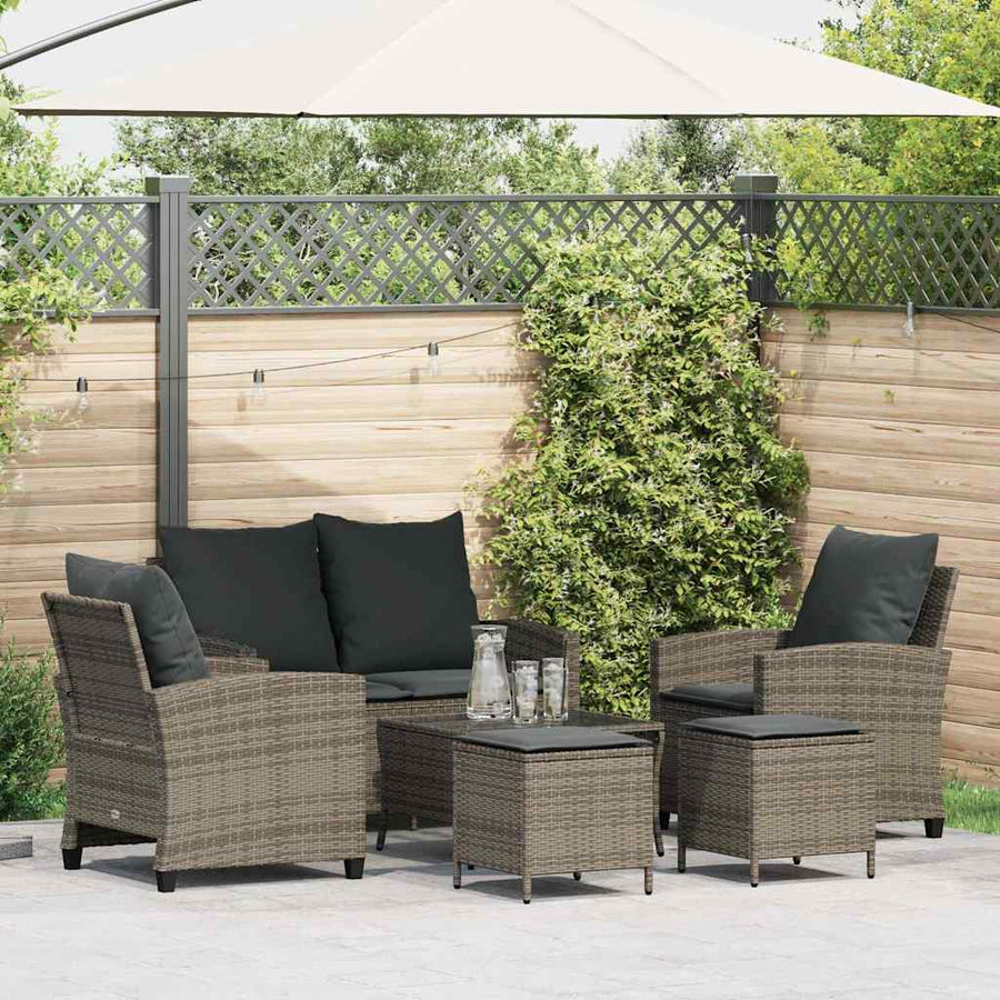 6-Delige Loungeset Met Kussens Poly Rattan Grijs Glas