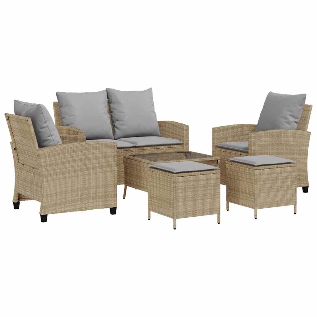 6-Delige Loungeset Met Kussens Poly Rattan Beige en grijs Glas