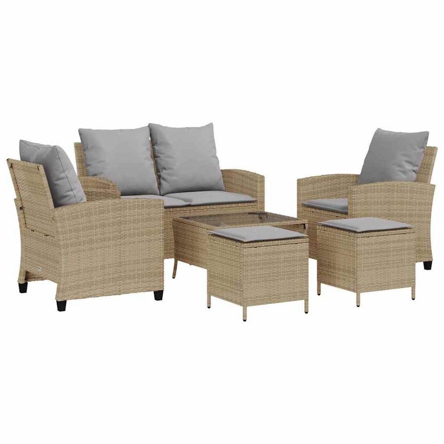 6-Delige Loungeset Met Kussens Poly Rattan Beige en grijs Glas