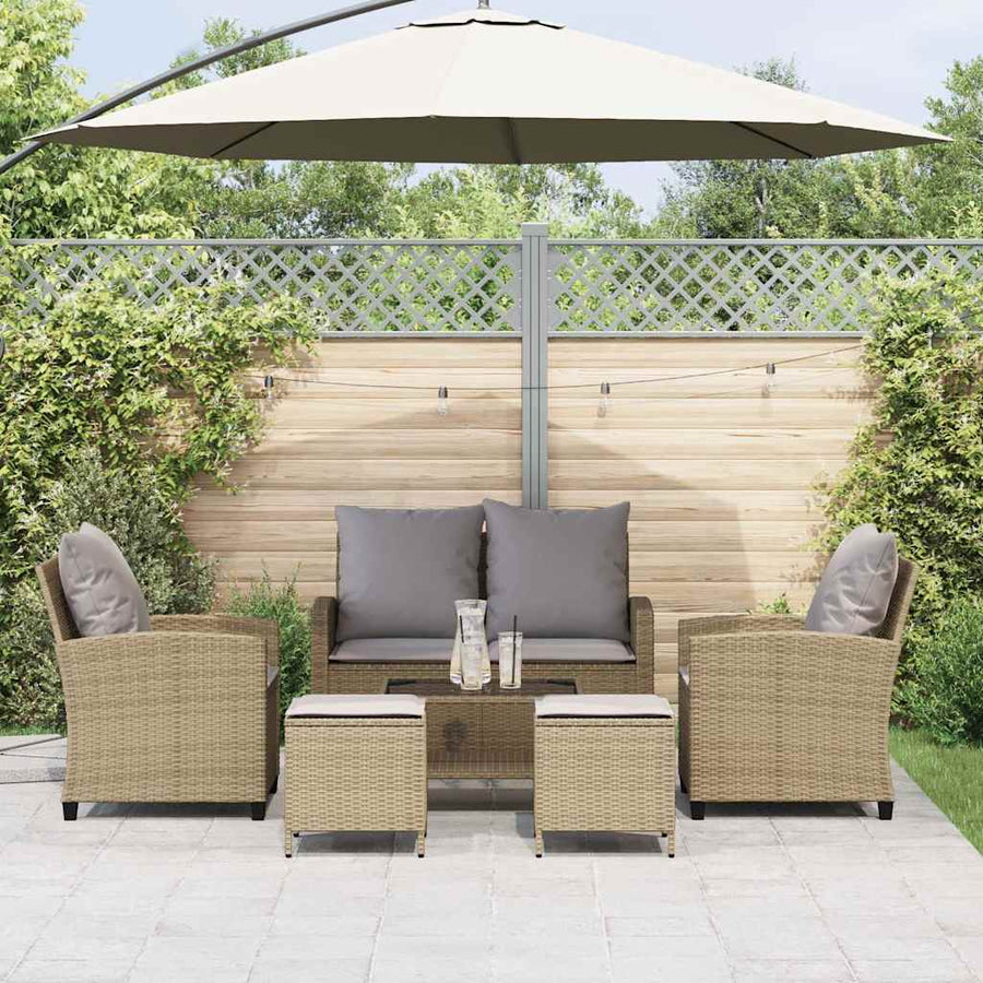 6-Delige Loungeset Met Kussens Poly Rattan Beige en grijs Glas