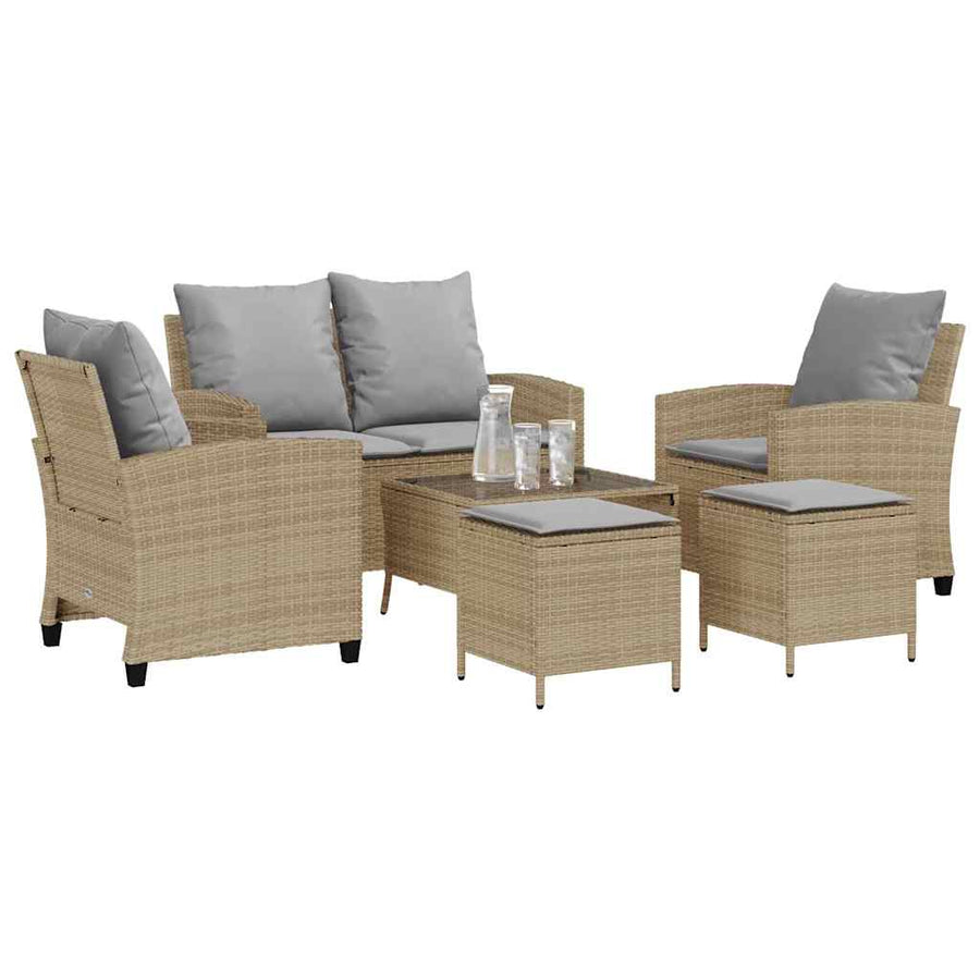 6-Delige Loungeset Met Kussens Poly Rattan Beige en grijs Glas