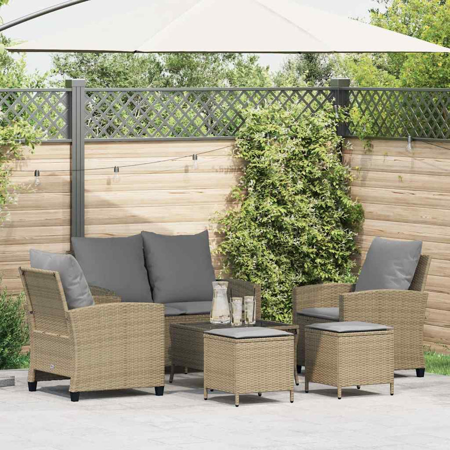 6-Delige Loungeset Met Kussens Poly Rattan Beige en grijs Glas