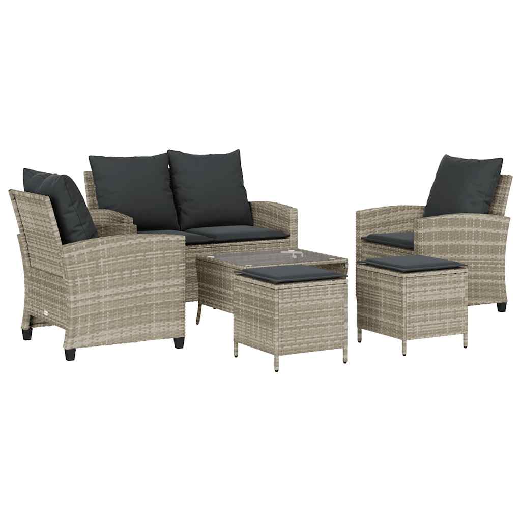 6-Delige Loungeset Met Kussens Poly Rattan Lichtgrijs Glas