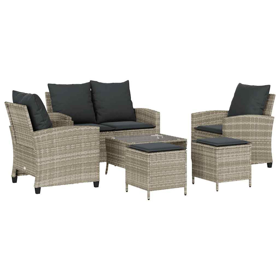 6-Delige Loungeset Met Kussens Poly Rattan Lichtgrijs Glas