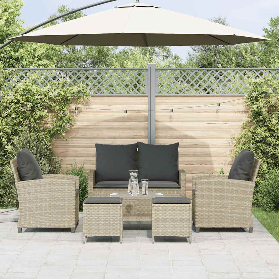 6-Delige Loungeset Met Kussens Poly Rattan Lichtgrijs Glas