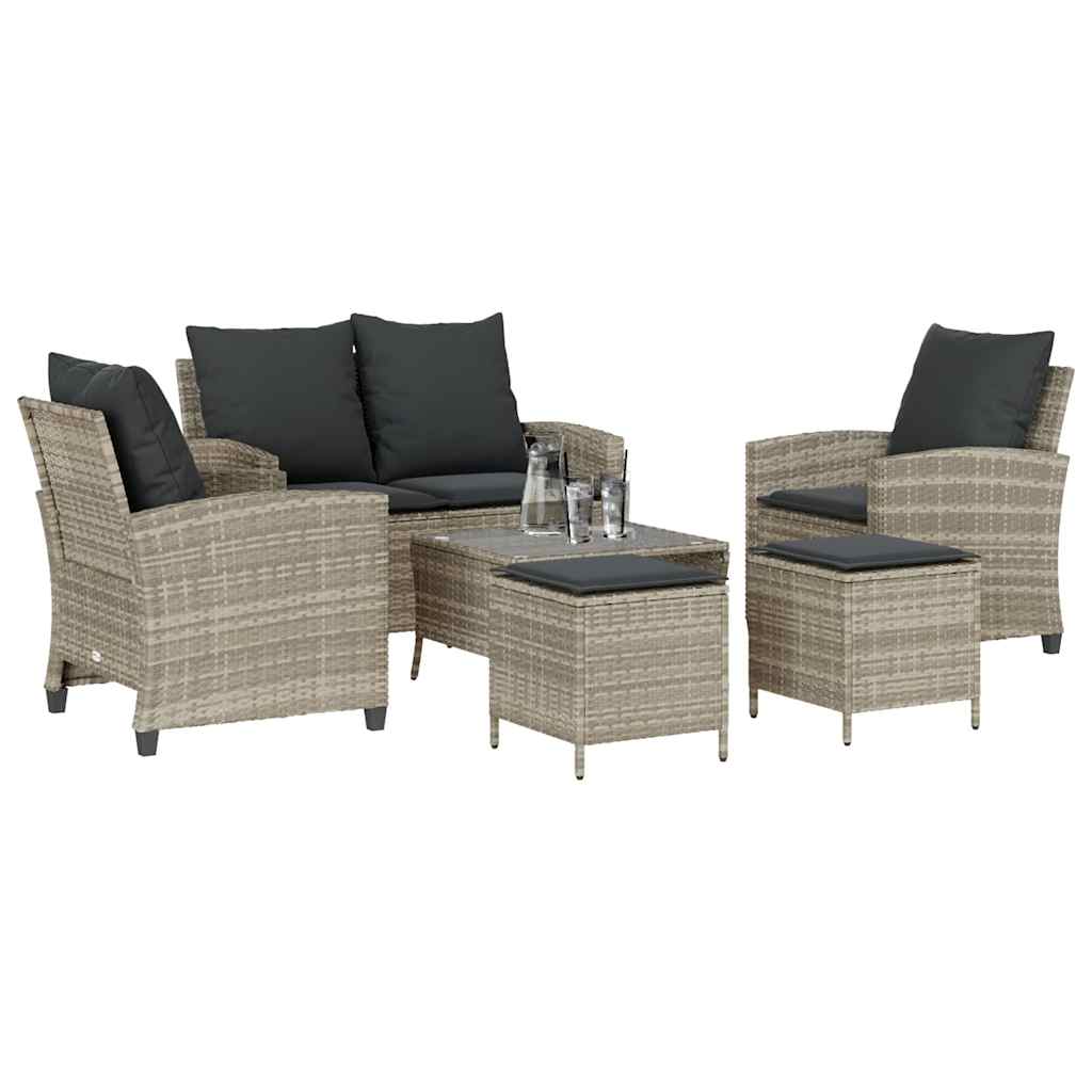 6-Delige Loungeset Met Kussens Poly Rattan Lichtgrijs Glas