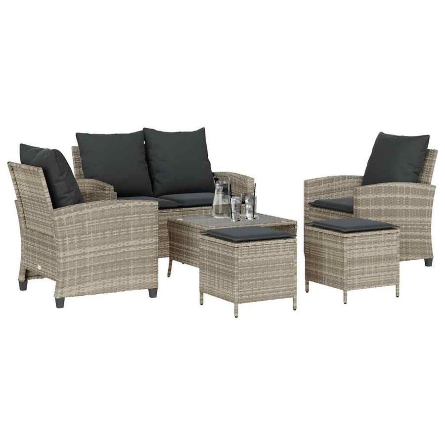 6-Delige Loungeset Met Kussens Poly Rattan Lichtgrijs Glas
