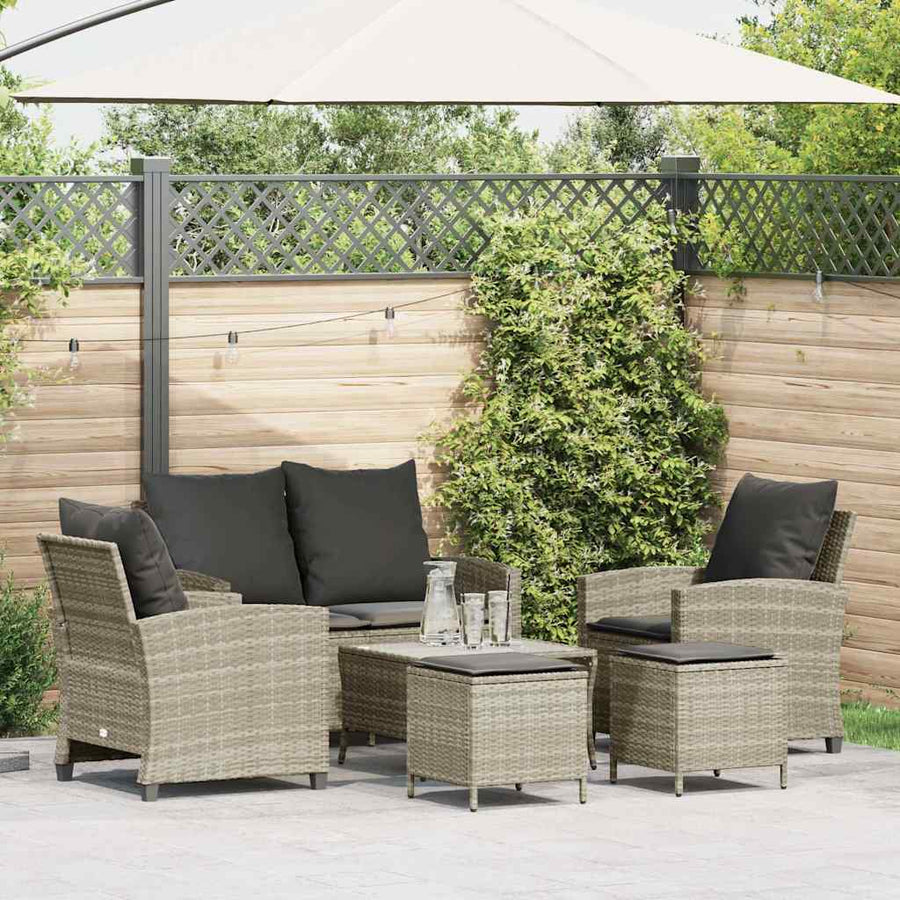 6-Delige Loungeset Met Kussens Poly Rattan Lichtgrijs Glas