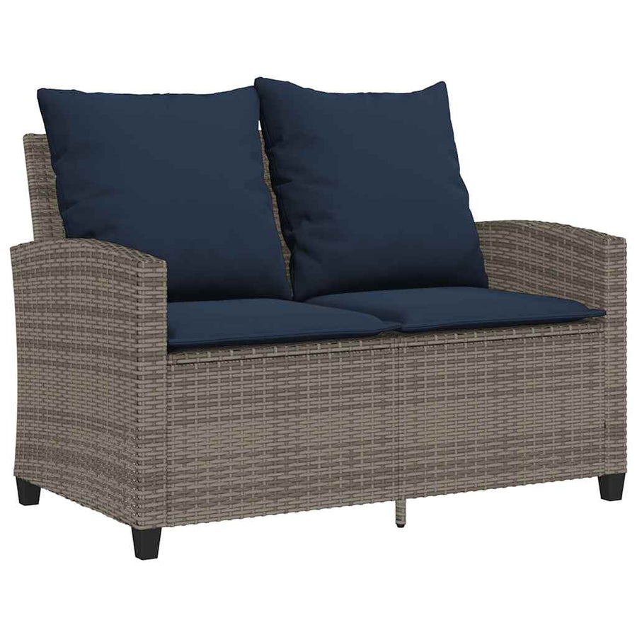 6-Delige Loungeset Met Kussens Poly Rattan Grijs en blauw Glas