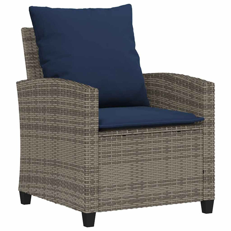 6-Delige Loungeset Met Kussens Poly Rattan Grijs en blauw Glas