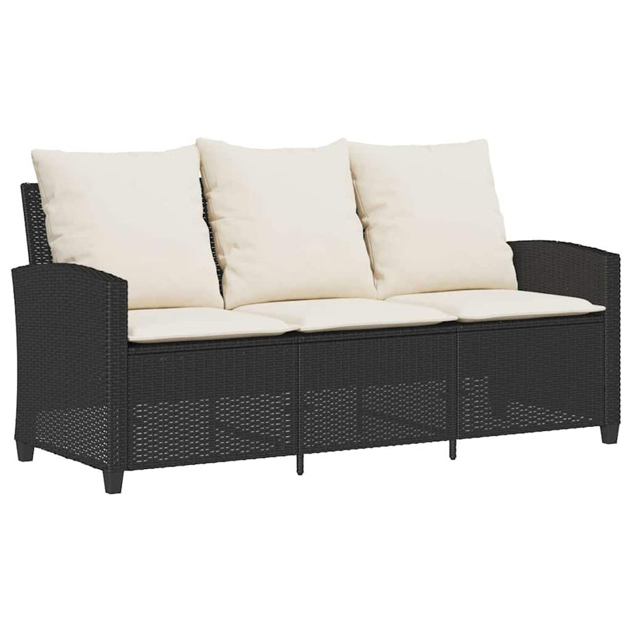6-Delige Loungeset Met Kussens Poly Rattan Zwart en crème Hout