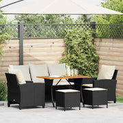 Loungeset 6-delig poly rattan zwart acaciahout