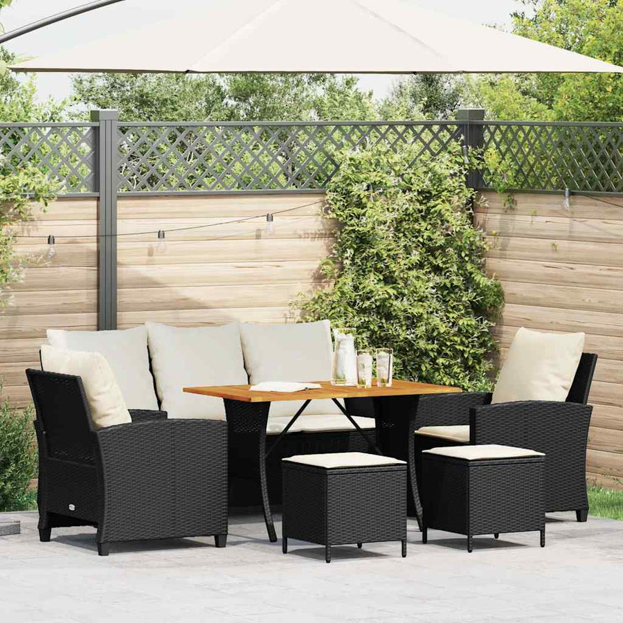 6-Delige Loungeset Met Kussens Poly Rattan Zwart en crème Hout