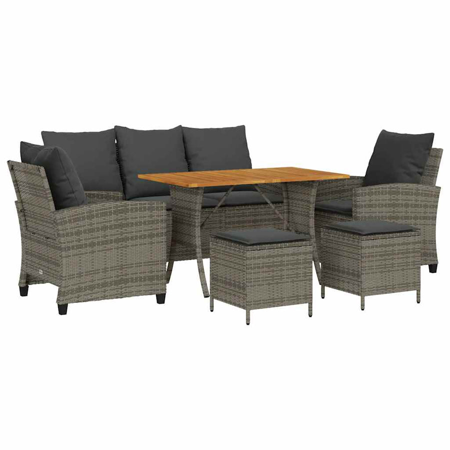 6-Delige Loungeset Met Kussens Poly Rattan Grijs Hout