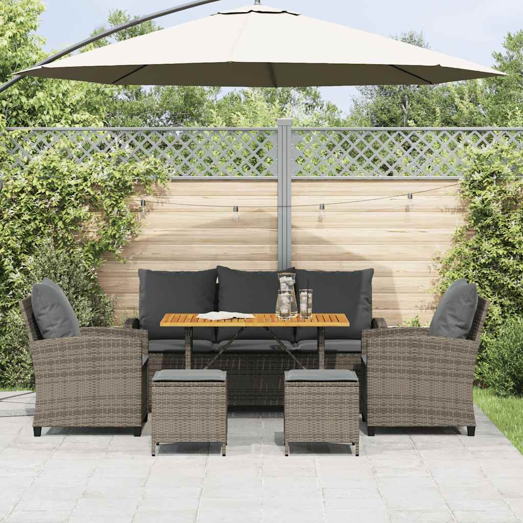 6-Delige Loungeset Met Kussens Poly Rattan Grijs Hout