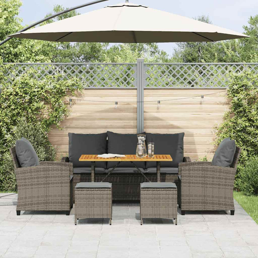6-Delige Loungeset Met Kussens Poly Rattan Grijs Hout