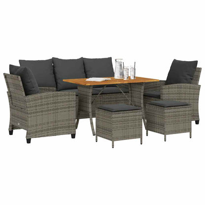 6-Delige Loungeset Met Kussens Poly Rattan Grijs Hout