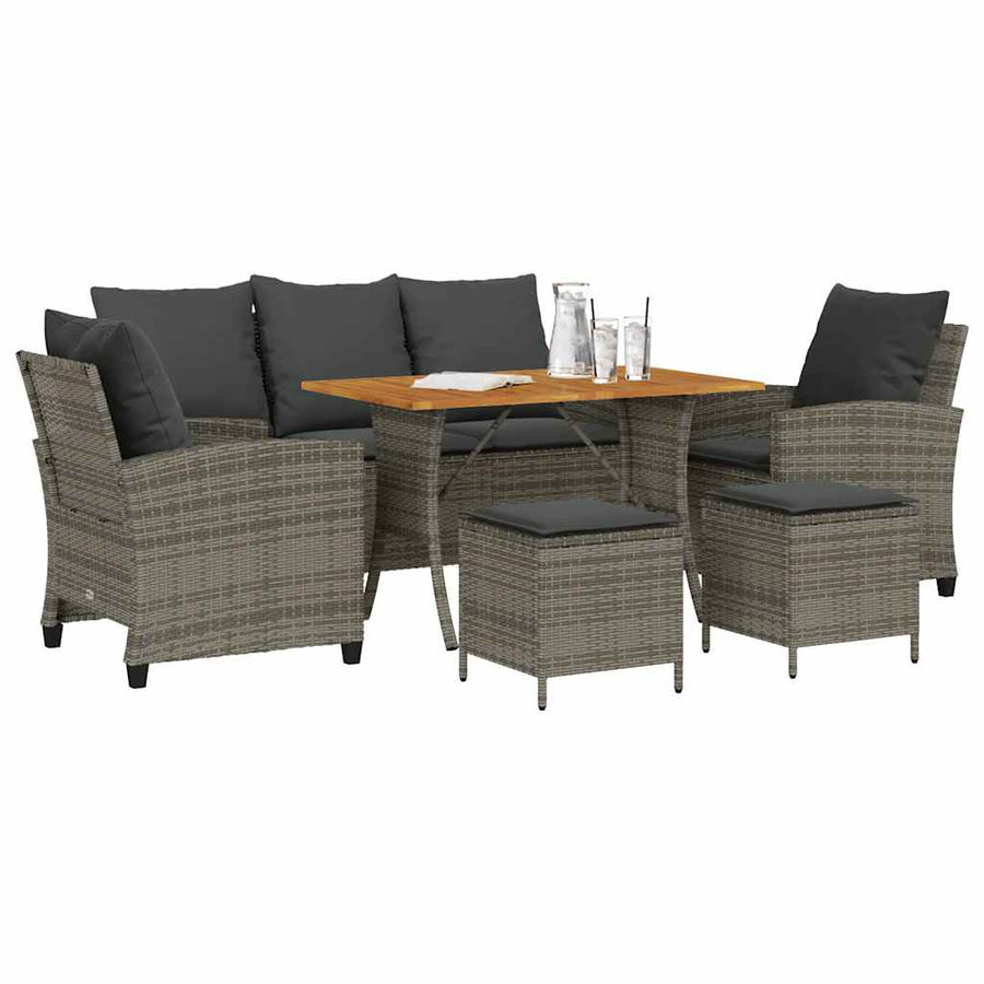 6-Delige Loungeset Met Kussens Poly Rattan Grijs Hout