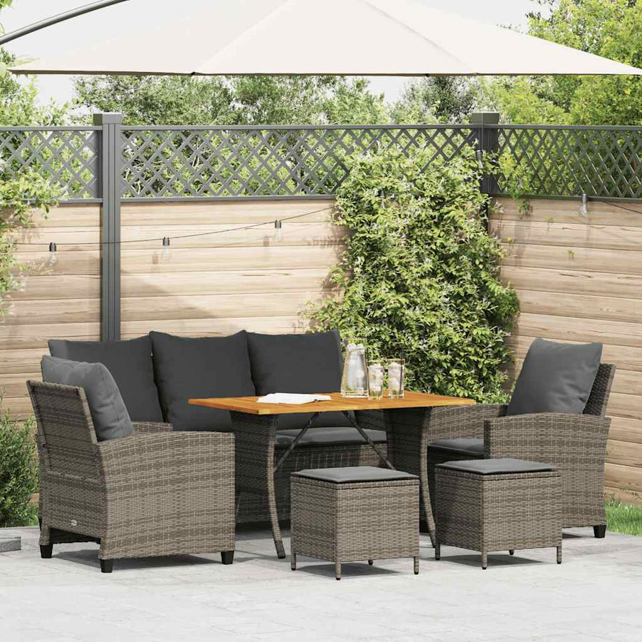 6-Delige Loungeset Met Kussens Poly Rattan Grijs Hout