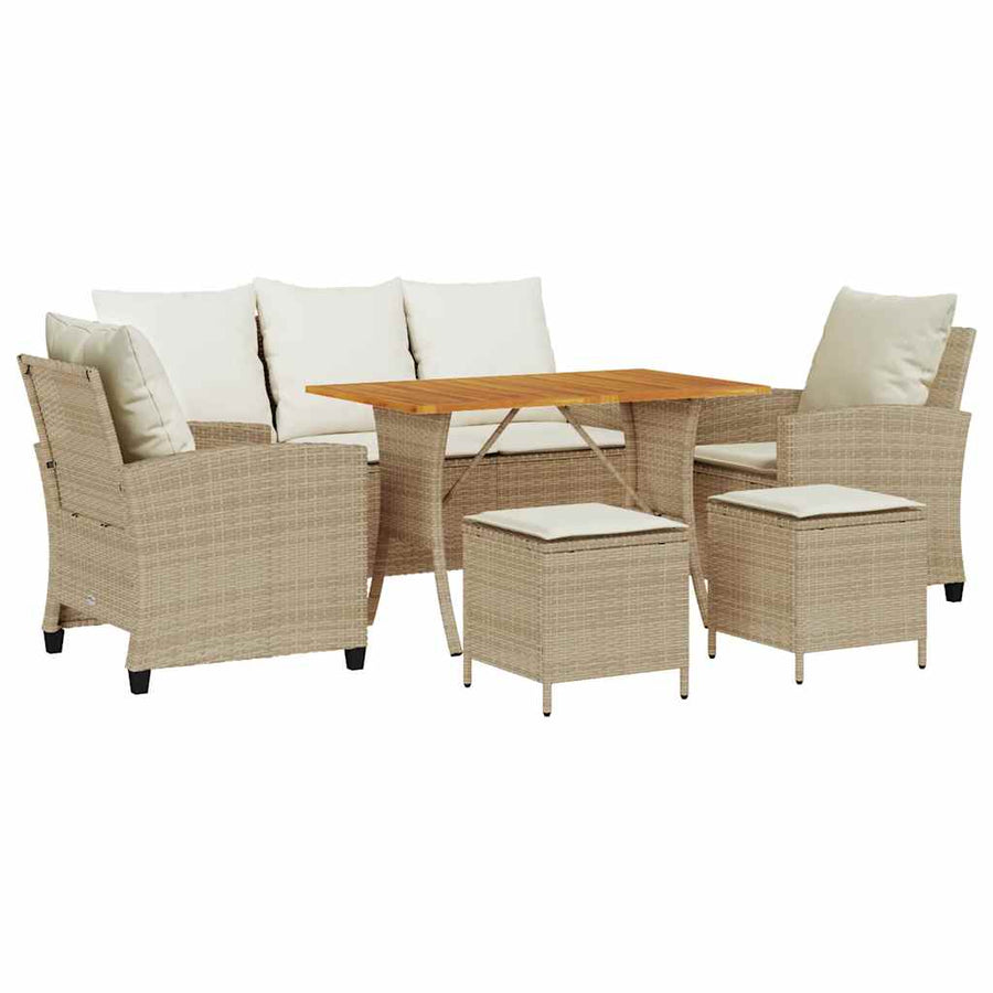 6-Delige Loungeset Met Kussens Poly Rattan Beige en grijs Hout