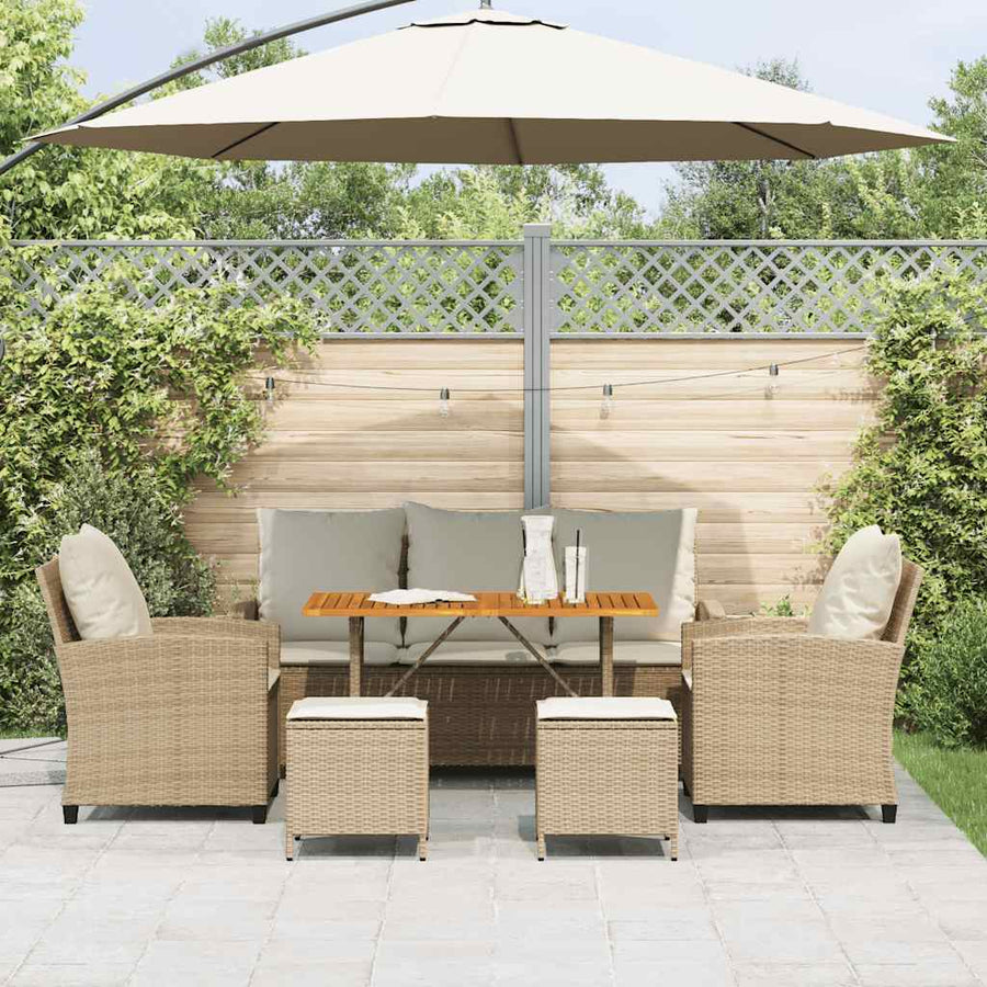 6-Delige Loungeset Met Kussens Poly Rattan Beige en grijs Hout