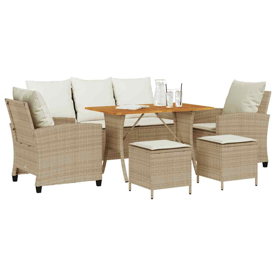 6-Delige Loungeset Met Kussens Poly Rattan Beige en grijs Hout