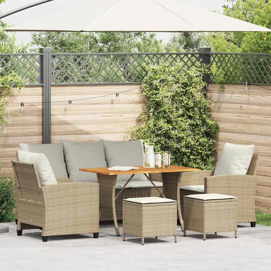 6-Delige Loungeset Met Kussens Poly Rattan Beige en grijs Hout