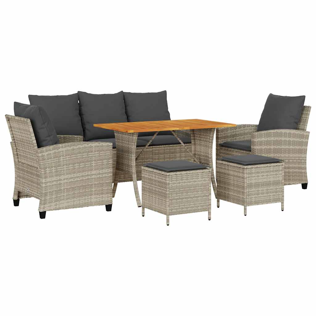 6-Delige Loungeset Met Kussens Poly Rattan Lichtgrijs Hout