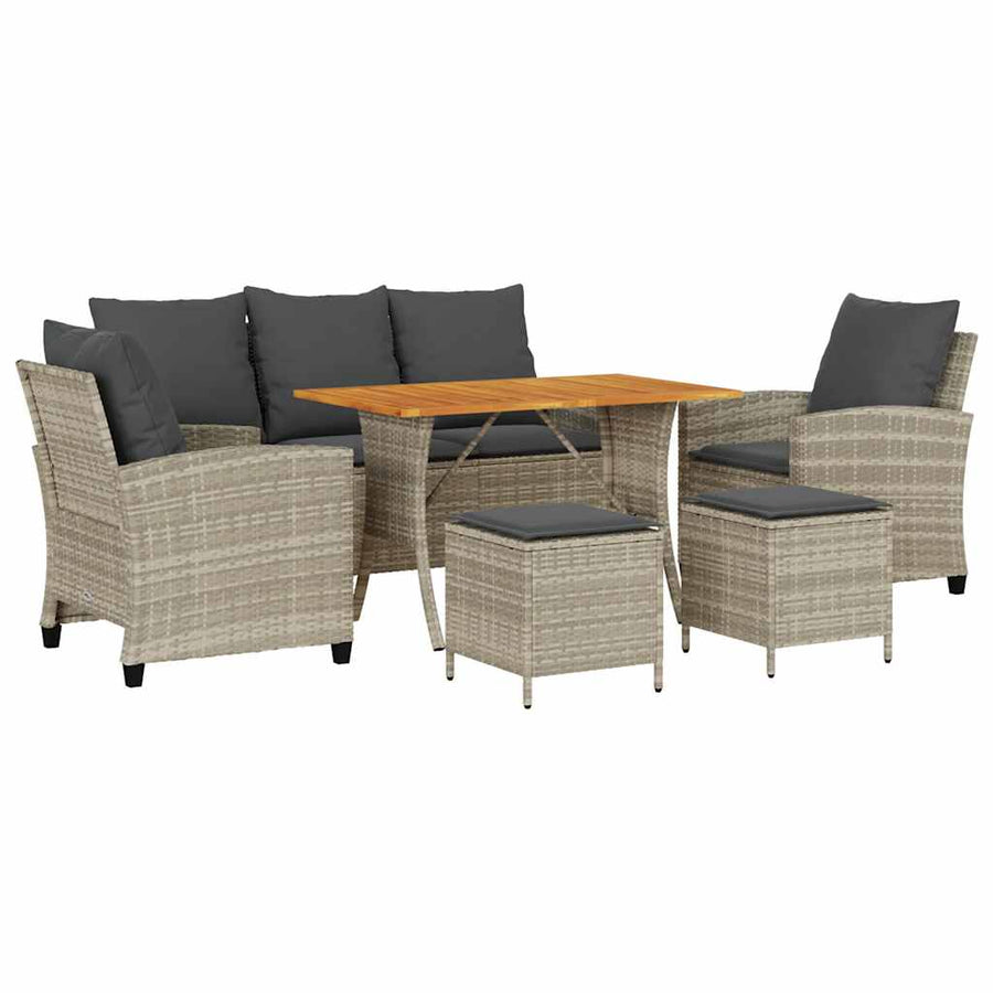 6-Delige Loungeset Met Kussens Poly Rattan Lichtgrijs Hout